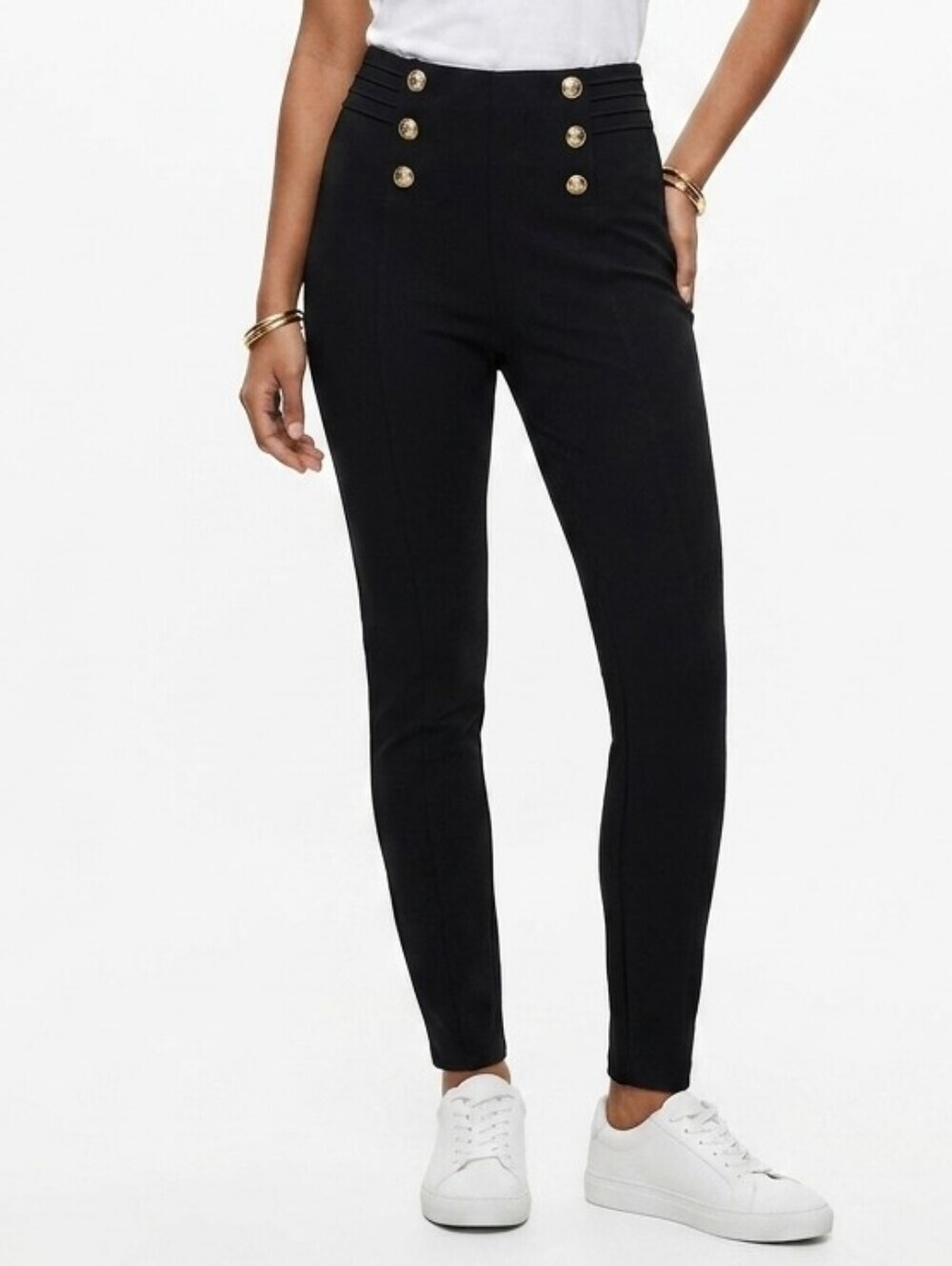 Zara Black High-Waist Button Slim Pants